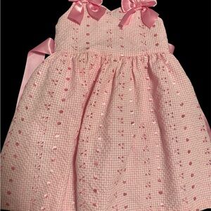 Pink Gingham Dress with Bow Accents